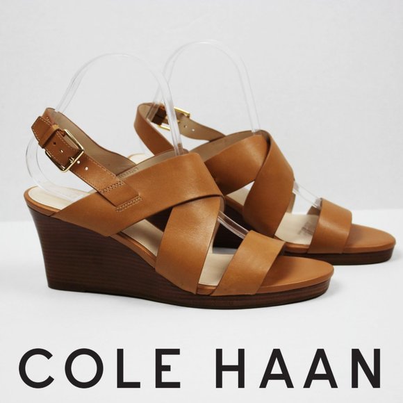 Cole Haan Shoes - NWOT Cole Haan Tan Strappy Leather Wedge Sandals 9